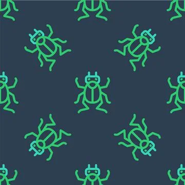 Line Beetle bug icon isolated seamless pattern on blue background. Vector イラスト素材
