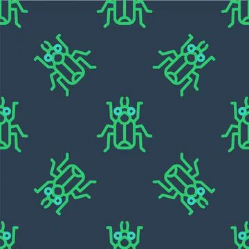 Line Beetle bug icon isolated seamless pattern on blue background. Vector Illustrazione stock