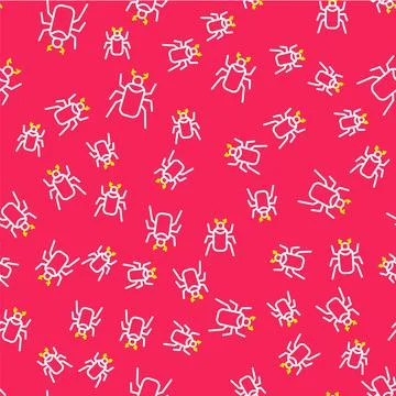 Line Beetle bug icon isolated seamless pattern on red background. Vector 스톡 일러스트