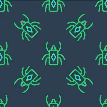 Line Beetle bug icon isolated seamless pattern on blue background. Vector Stock Illustration