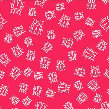 Line Beetle bug icon isolated seamless pattern on red background. Vector Stock Illustration