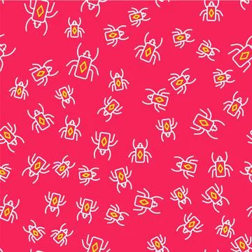 Line Beetle bug icon isolated seamless pattern on red background. Vector Stock Illustration