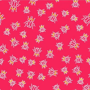 Line Beetle bug icon isolated seamless pattern on red background. Vector Illustrazione stock
