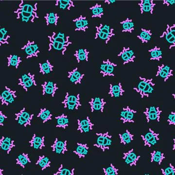 Line Beetle bug icon isolated seamless pattern on black background. Vector Stock Illustration