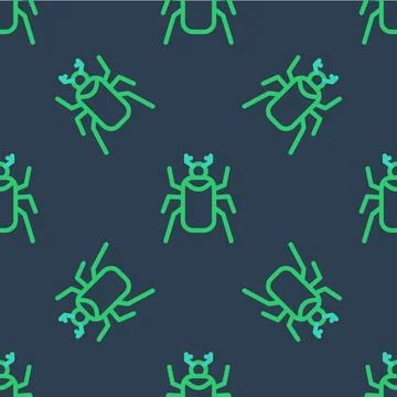 Line Beetle bug icon isolated seamless pattern on blue background. Vector Illustrazione stock