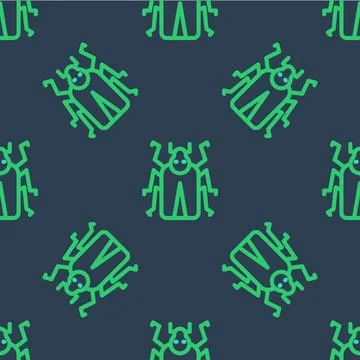 Line Beetle bug icon isolated seamless pattern on blue background.  Vector イラスト素材
