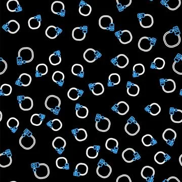 Line Bicycle lock U shaped industrial icon isolated seamless pattern on black Stock Illustration