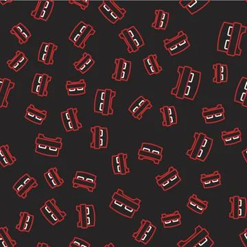 Line Big bed for two or one person icon isolated seamless pattern on black Stock Illustration