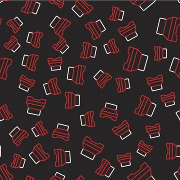 Line Big bed for two or one person icon isolated seamless pattern on black Illustrazione stock