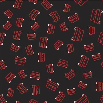 Line Big bed for two or one person icon isolated seamless pattern on black Illustrazione stock