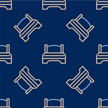 Line Big bed for two or one person icon isolated seamless pattern on blue イラスト素材