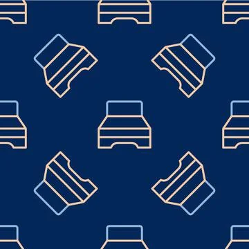 Line Big bed for two or one person icon isolated seamless pattern on blue bac Stock Illustration