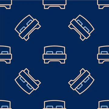 Line Big bed for two or one person icon isolated seamless pattern on blue Ilustración de archivo