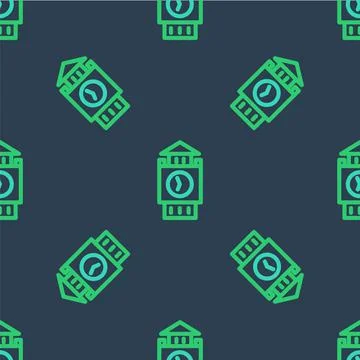 Line Big Ben tower icon isolated seamless pattern on blue background. Symbol of Illustrazione stock