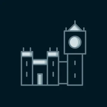 Line Big Ben tower icon isolated on black background. Symbol of London and .. Stock-Illustration