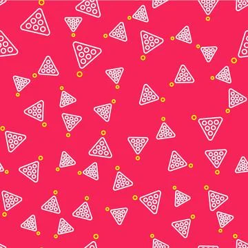 Line Billiard balls in a rack triangle icon isolated seamless pattern on red Stock Illustration