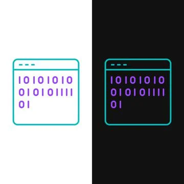 Line Binary code icon isolated on white and black background. Colorful outline Stock Illustration