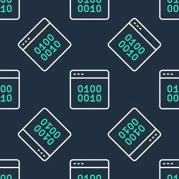 Line Binary code icon isolated seamless pattern on black background. Vector Stock Illustration