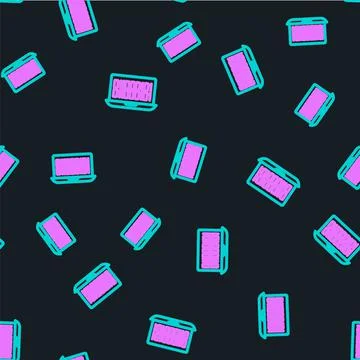 Line Binary code icon isolated seamless pattern on black background. Vector Stock Illustration