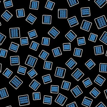 Line Binary code icon isolated seamless pattern on black background. Vector Stock Illustration