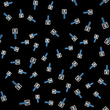 Line Binary code icon isolated seamless pattern on black background.  Vector Stock Illustration