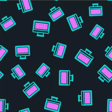 Line Binary code icon isolated seamless pattern on black background. Vector Stock Illustration