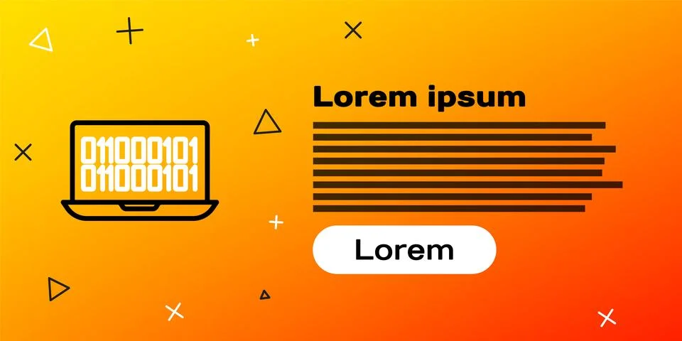 Line Binary code icon isolated on yellow background. Colorful outline concept Stock Illustration