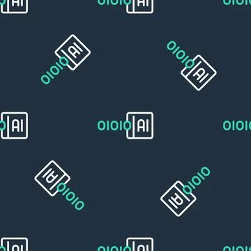 Line Binary code icon isolated seamless pattern on black background. Vector Stock Illustration