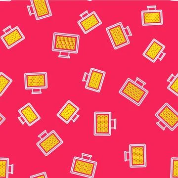 Line Binary code icon isolated seamless pattern on red background. Vector Stock Illustration