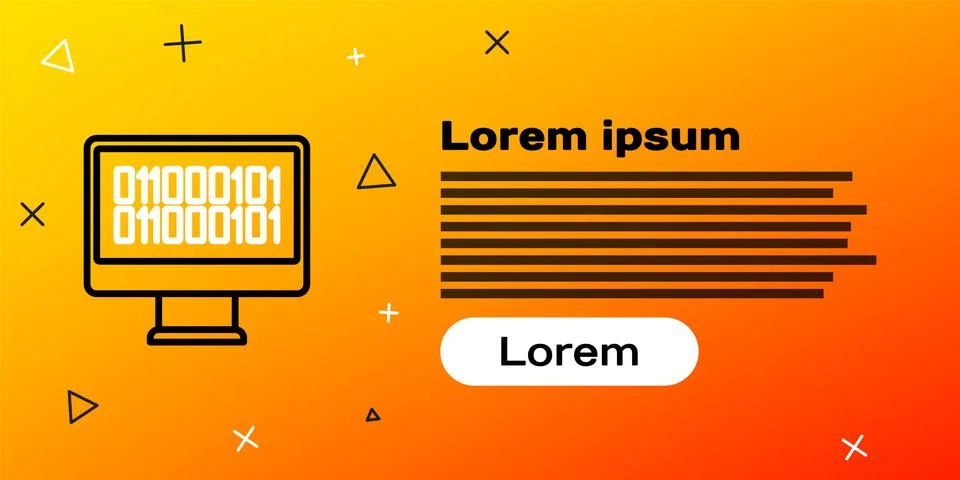 Line Binary code icon isolated on yellow background. Colorful outline concept Stock Illustration