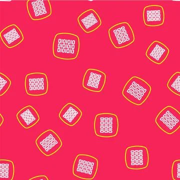 Line Binary code icon isolated seamless pattern on red background.  Vector Stock Illustration