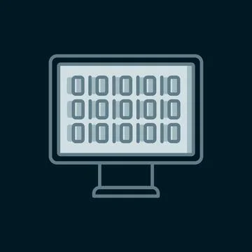Line Binary code icon isolated on black background. Flat filled outline sty.. Stock Illustration