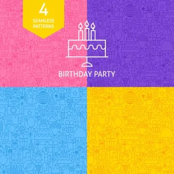 Line Birthday Party Patterns Stock Illustration