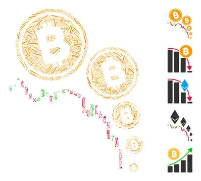 Line Bitcoin Deflation Chart Icon Vector Collage Stock Illustration