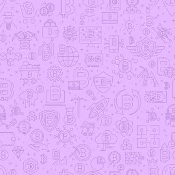 Line Bitcoin Seamless Pattern. Vector Illustration of Outline Tile Background Stock Illustration