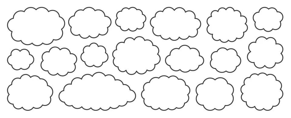 Line black flat vector cloud set isolated on white Stock Illustration