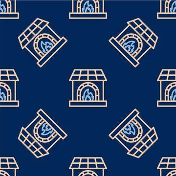 Line Blacksmith oven icon isolated seamless pattern on blue background. Vector Stock Illustration