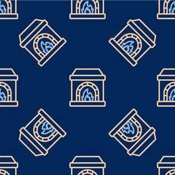 Line Blacksmith oven icon isolated seamless pattern on blue background. Vector Stock Illustration