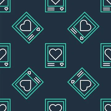 Line Blanks photo frames and hearts icon isolated seamless pattern on black Illustrazione stock