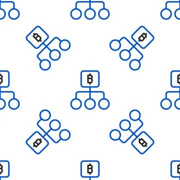 Line Blockchain technology Bitcoin icon isolated seamless pattern on white Stock Illustration