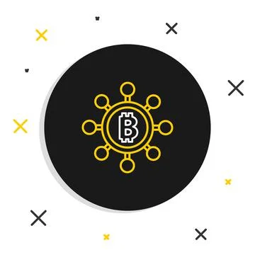 Line Blockchain technology Bitcoin icon isolated on white background. Abstract 스톡 일러스트