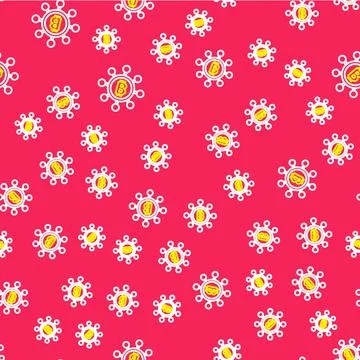 Line Blockchain technology Bitcoin icon isolated seamless pattern on red Stock Illustration