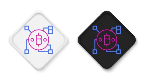 Line Blockchain technology Bitcoin icon isolated on white background. Abstract 스톡 일러스트