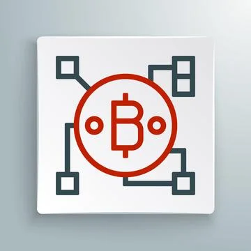 Line Blockchain technology Bitcoin icon isolated on white background. Abstract Illustrazione stock