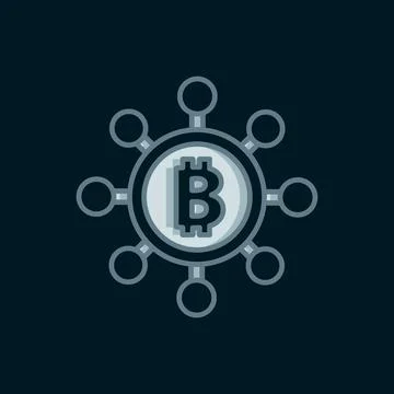 Line Blockchain technology Bitcoin icon isolated on black background. Abstr.. Stock Illustration