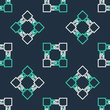 Line Blockchain technology icon isolated seamless pattern on black background 스톡 일러스트
