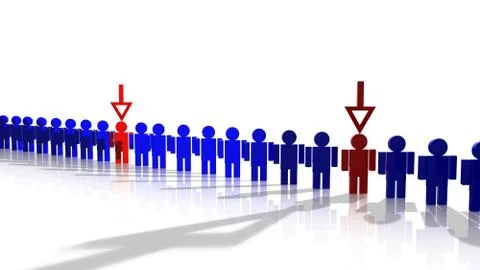 Line of blue workers with arrows Stock Illustration