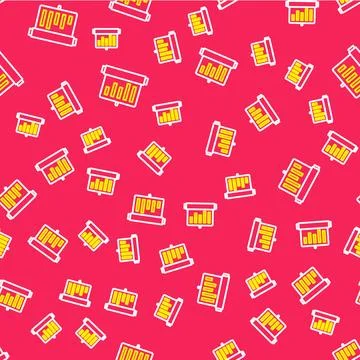 Line Board with graph chart icon isolated seamless pattern on red background Stock Illustration