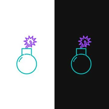 Line Bomb ready to explode icon isolated on white and black background. Color Stock Illustration