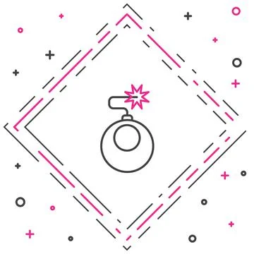 Line Bomb ready to explode icon isolated on white background. Colorful outline Stock Illustration